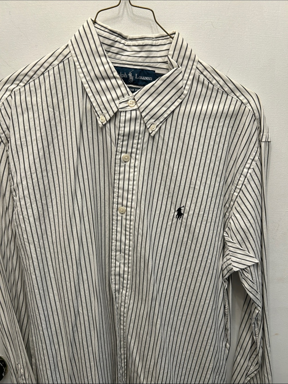 Ralph Lauren Men’s White Shirt with Navy Pinstripes